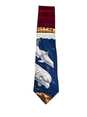 Vintage Endangered Species Dolphin Elegance Marc Dennis 1998 100% Silk Neck Tie